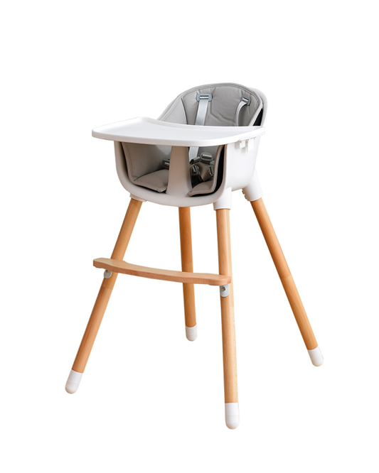 Wooden High Feeding Chair with Tray  - light grey